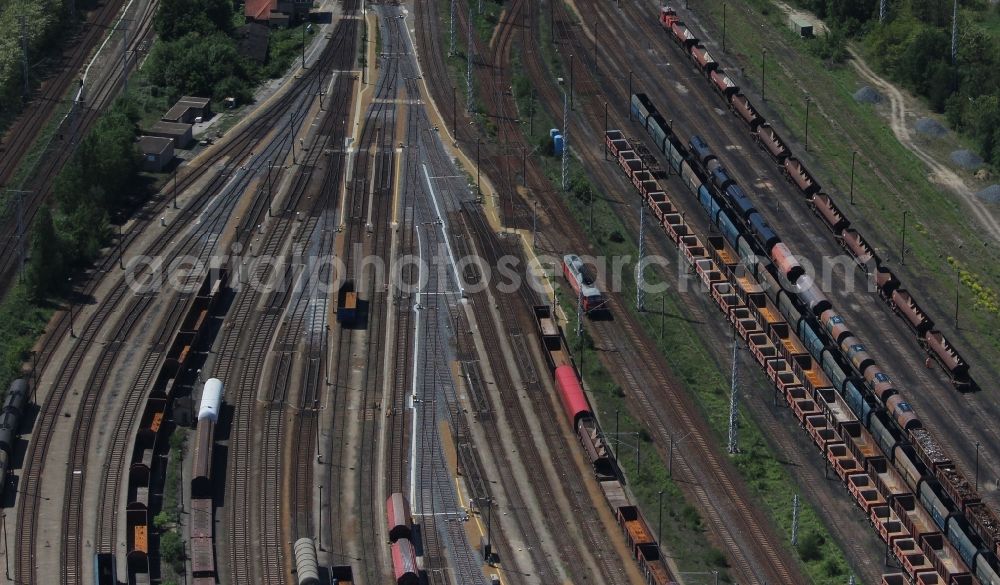 Aerial image Senftenberg - Marshalling yard and freight station of the Deutsche Bahn in Senftenberg in the state Brandenburg