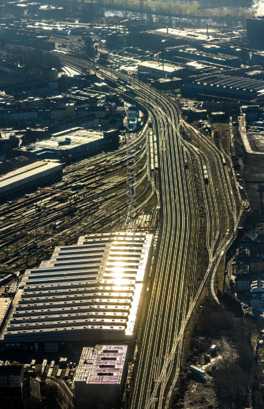 Witten from above - Marshalling yard and freight station of the Deutsche Bahn in Witten in the state North Rhine-Westphalia, Germany