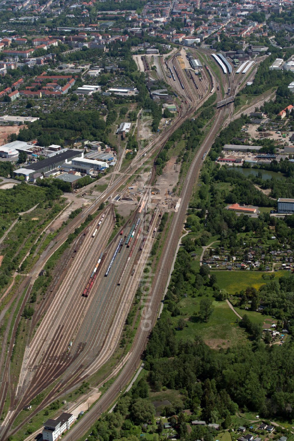 Aerial image Zwickau - Marshalling yard and freight station of the Deutsche Bahn in Zwickau in the state Saxony, Germany