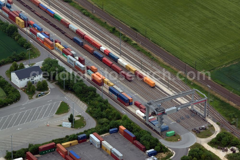 Aerial image Dornstadt - Marshalling yard and freight station of DUSS-Terminal Ulm of the Deutsche Bahn in Dornstadt in the state Baden-Wurttemberg, Germany