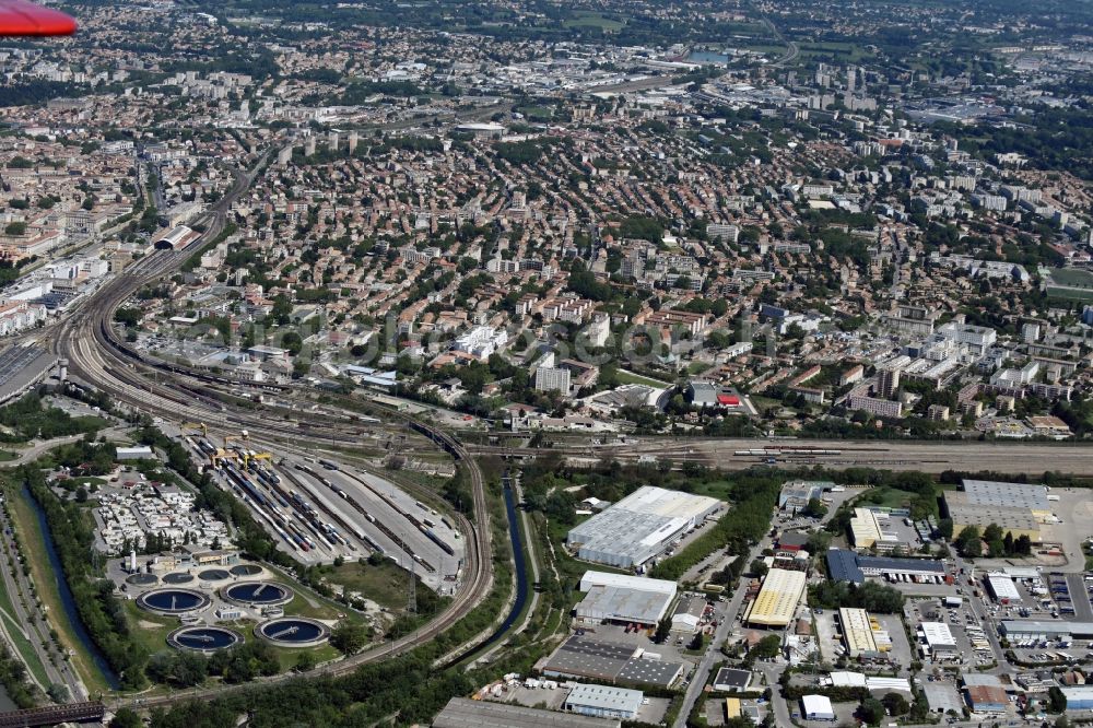 Avignon from above - Marshalling yard and freight station of the SNCF- Bahn in Avignon in Provence-Alpes-Cote d'Azur, France