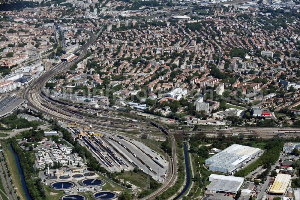 Aerial image Avignon - Marshalling yard and freight station of the SNCF- Bahn in Avignon in Provence-Alpes-Cote d'Azur, France