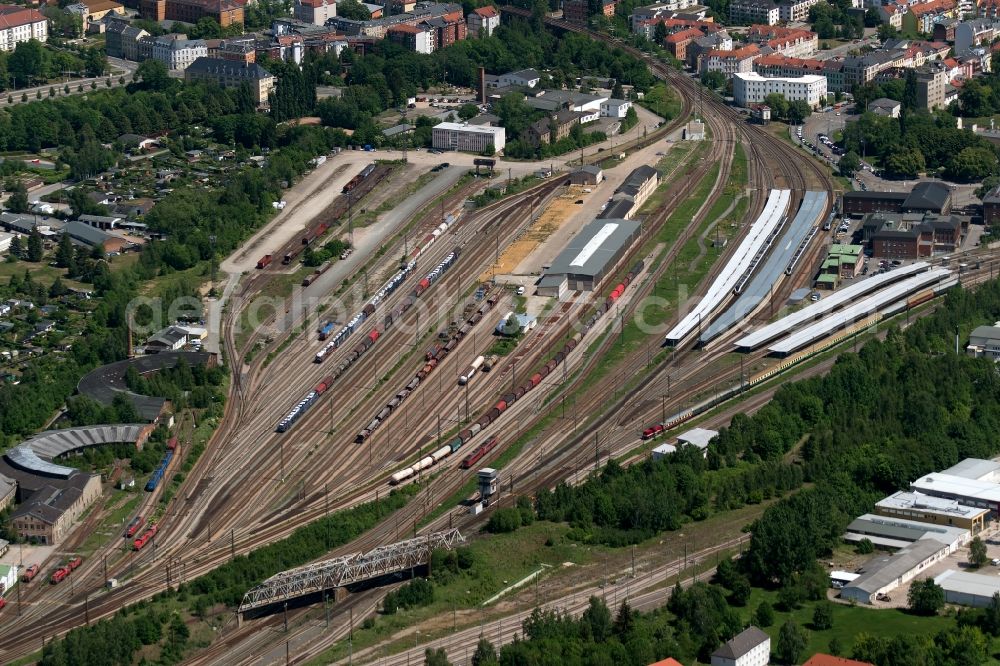 Aerial photograph Zwickau - Shunting yard, freight yard and main station of the Deutsche Bahn in Zwickau in the federal state of Saxony, Germany