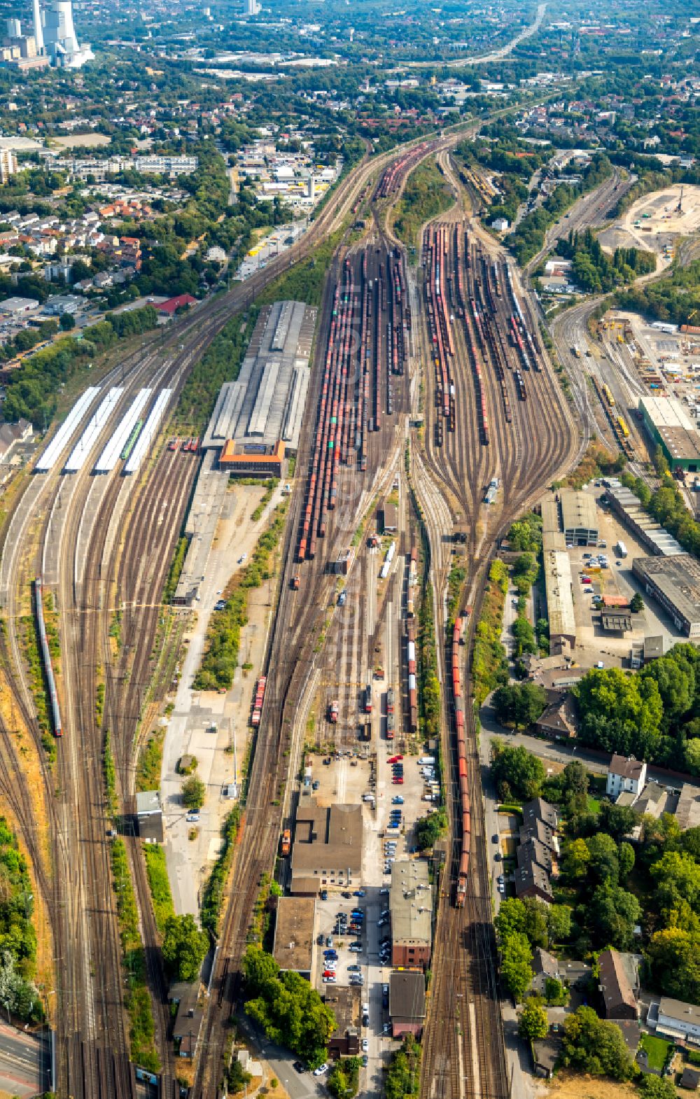 Aerial image Herne - Marshalling yard and freight station in the district Wanne-Eickel in Herne at Ruhrgebiet in the state North Rhine-Westphalia, Germany