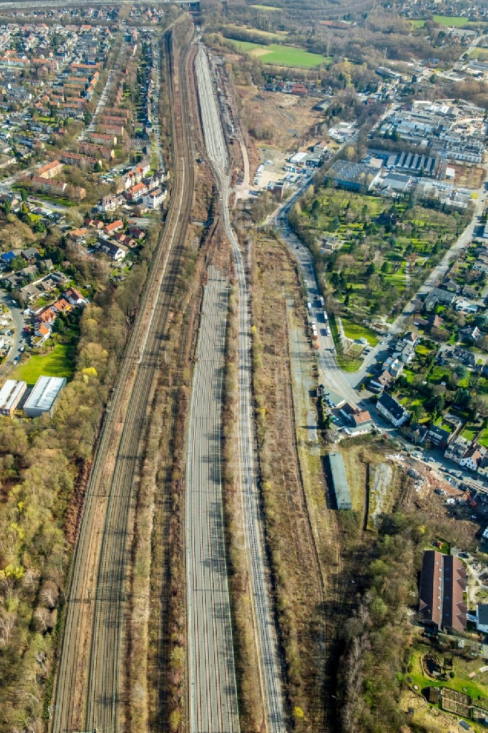 Aerial image Herne - Marshalling yard and freight station of the Deutsche Bahn in Herne in the state North Rhine-Westphalia