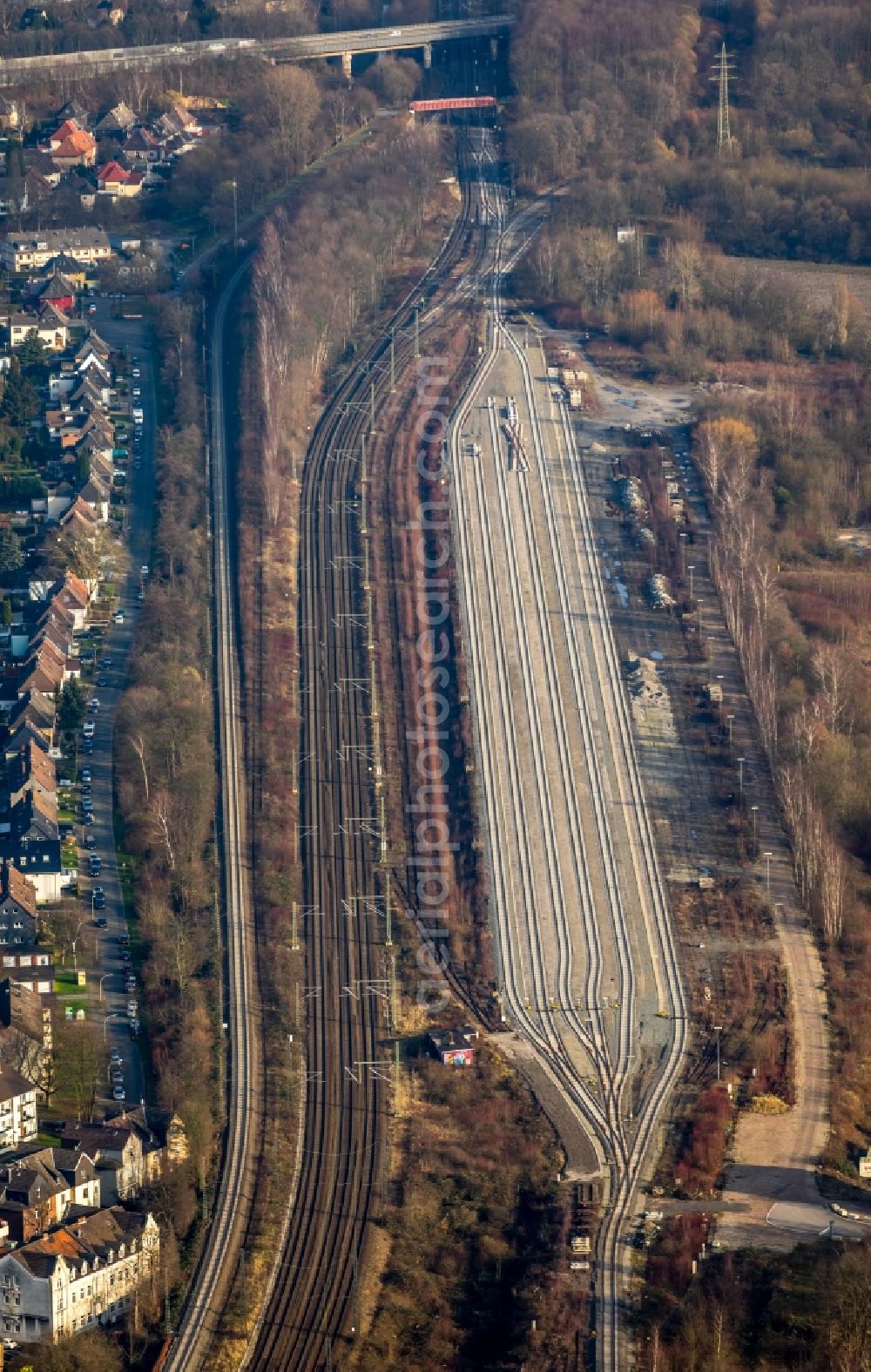 Herne from the bird's eye view: Marshalling yard and freight station of the Deutsche Bahn in Herne in the state North Rhine-Westphalia