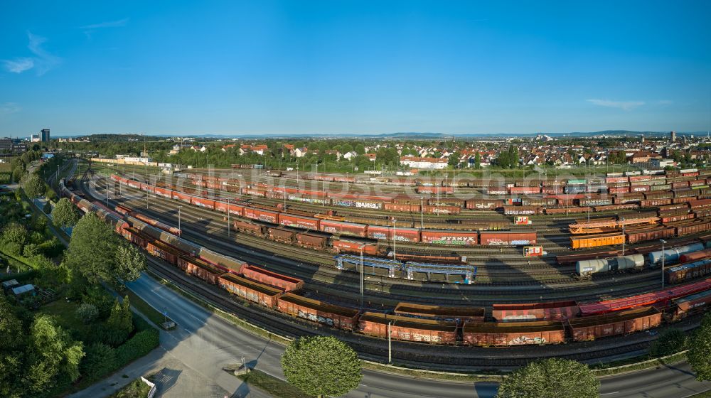 Aerial image Kornwestheim - Marshalling yard and freight station Deutsche Bahn on street Westrandstrasse in Kornwestheim in the state Baden-Wuerttemberg, Germany