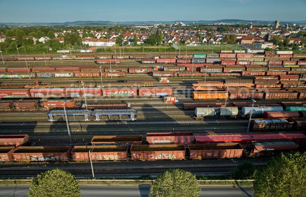 Aerial photograph Kornwestheim - Marshalling yard and freight station Deutsche Bahn on street Westrandstrasse in Kornwestheim in the state Baden-Wuerttemberg, Germany