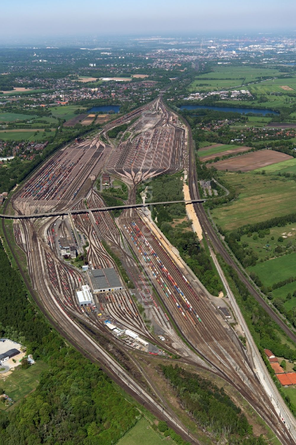 Seevetal from above - Marshalling yard and freight station Maschen of the Deutsche Bahn in the district Maschen in Seevetal in the state Lower Saxony, Germany