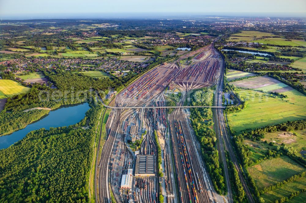 Seevetal from above - Marshalling yard and freight station Maschen of the Deutsche Bahn in the district Maschen in Seevetal in the state Lower Saxony, Germany