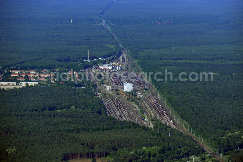 Neuseddin from the bird's eye view: Marshalling yard and freight station of the Deutsche Bahn in Neuseddin in the state Brandenburg