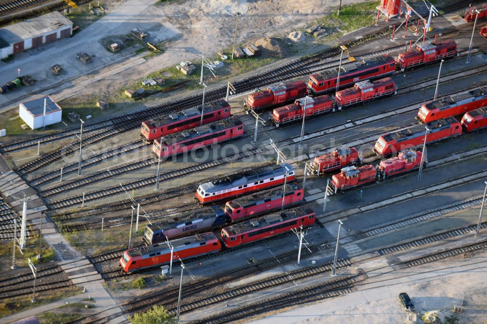 Neuseddin from the bird's eye view: Marshalling yard and freight station of the Deutsche Bahn in Neuseddin in the state Brandenburg