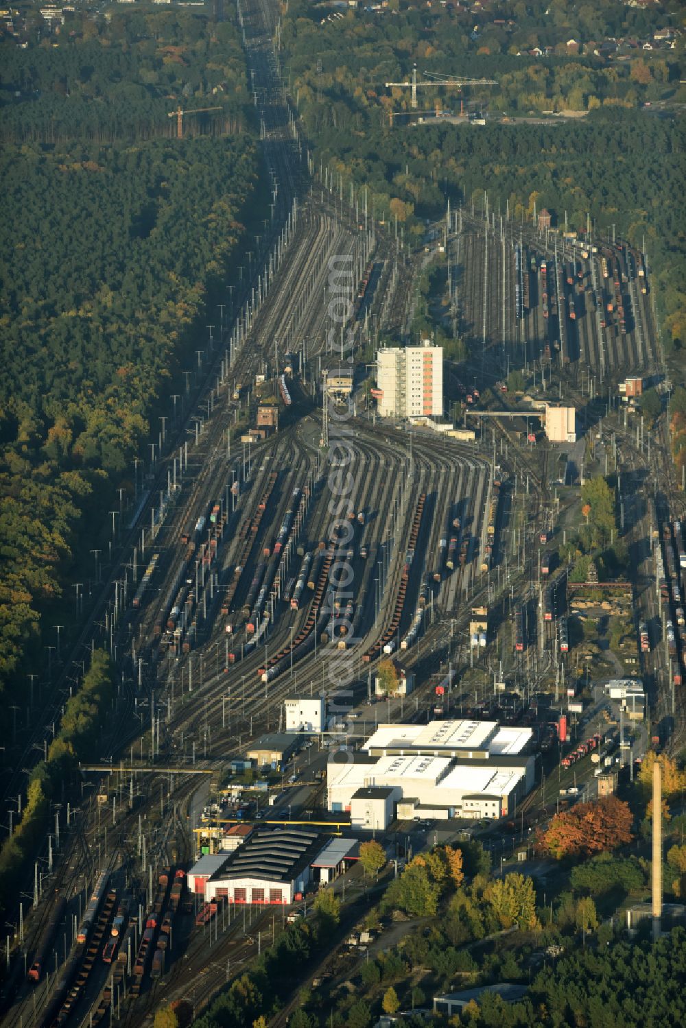 Neuseddin from above - Marshalling yard and freight station of the Deutsche Bahn in Neuseddin in the state Brandenburg