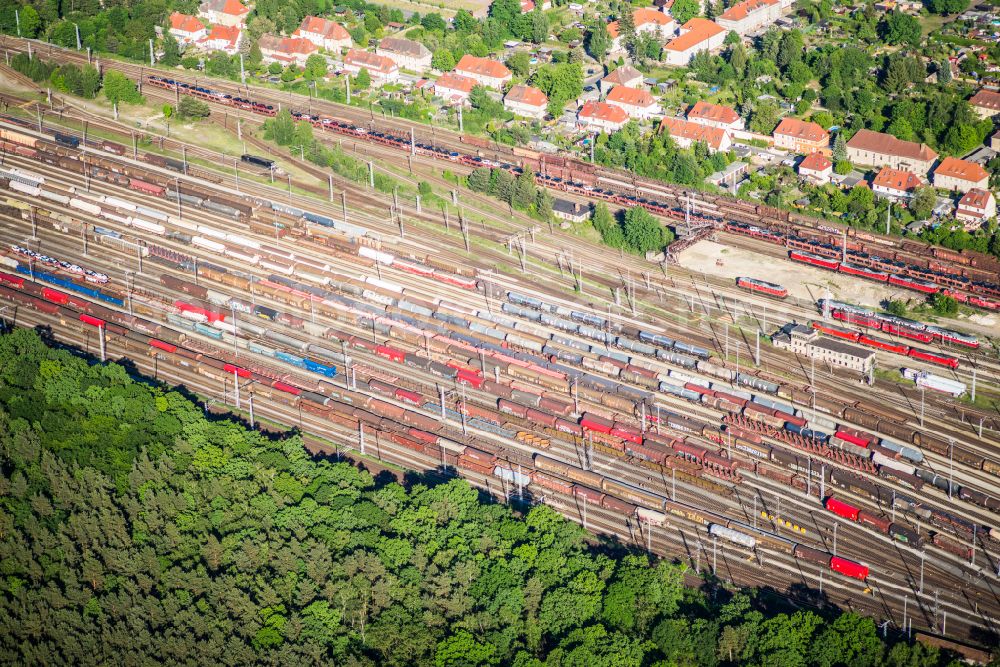 Aerial image Neuseddin - Marshalling yard and freight station of the Deutsche Bahn in Neuseddin in the state Brandenburg