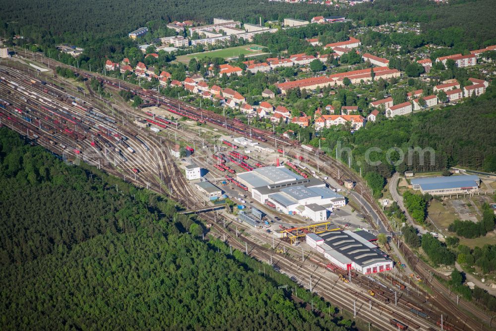 Neuseddin from above - Marshalling yard and freight station of the Deutsche Bahn in Neuseddin in the state Brandenburg