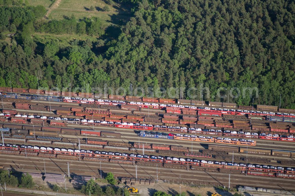 Neuseddin from the bird's eye view: Marshalling yard and freight station of the Deutsche Bahn in Neuseddin in the state Brandenburg