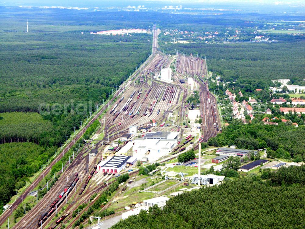 Neuseddin from the bird's eye view: Marshalling yard and freight station of the Deutsche Bahn in Neuseddin in the state Brandenburg