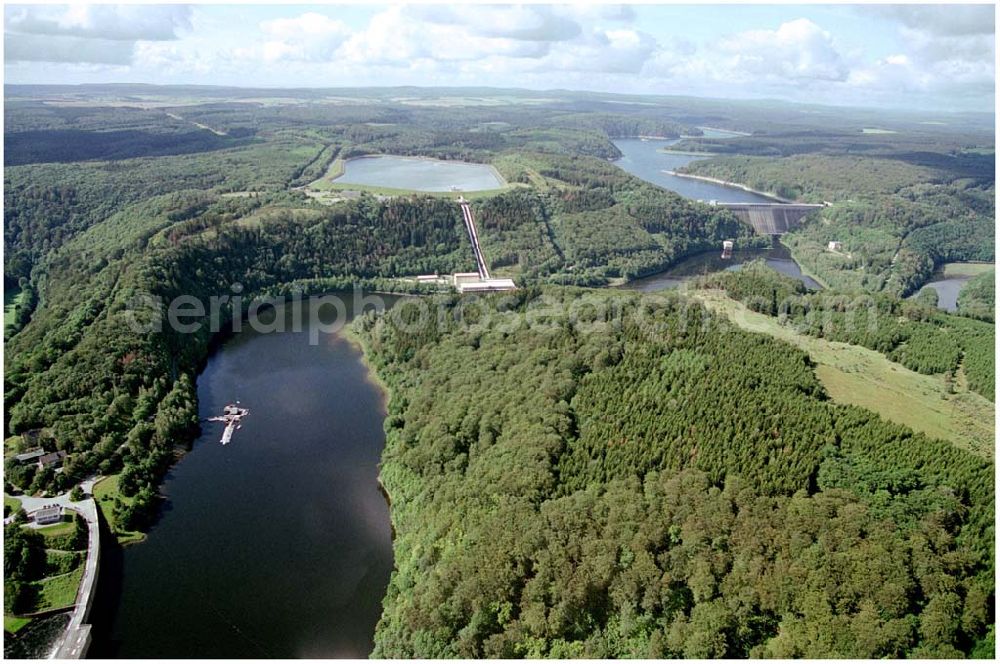 Thale from above - Landscape of Rappbodetalsperre, from an existing dam, water plant, power plant and water reservoir dam in the Harz in Saxony-Anhalt