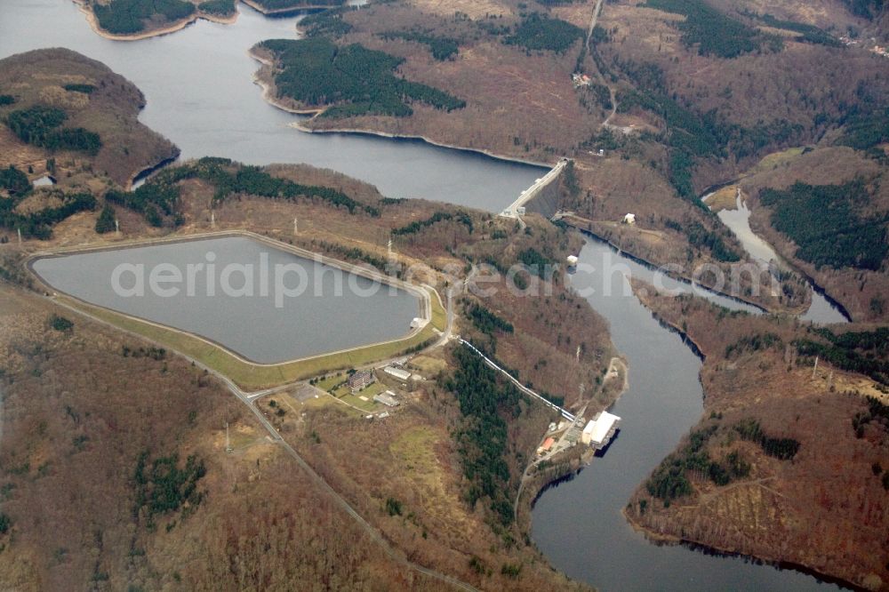 Aerial image Wendefurth Hasselfelde - Rappbode dam and Wendefurth pump storage reservoir in the Harz Mountains in Wendefurt - Hasselfelde in the state of Saxony-Anhalt