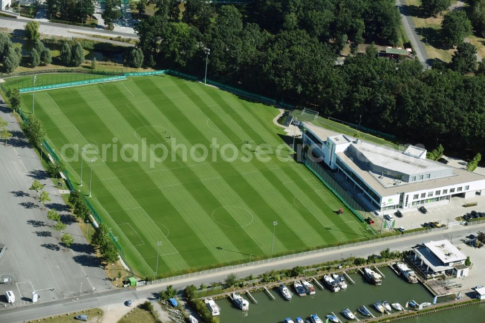 Aerial image Wolfsburg - Sports grounds and football pitch VfL-FussballWelt in Wolfsburg in the state Lower Saxony