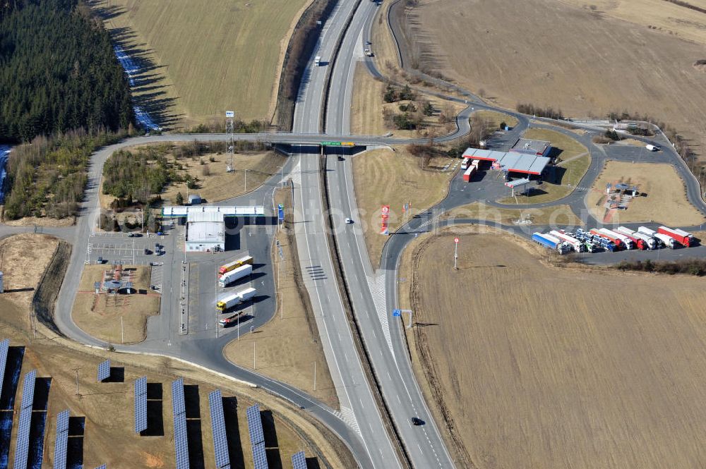 Aerial image Kladruby - Motorway station at the toll road E50 near Kladruby in the rural district of Tachov, Czech Republic