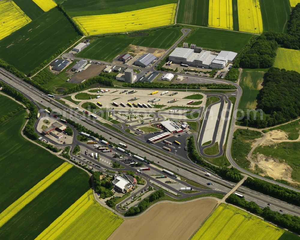 Niederzissen from above - Rest area and parking to the highway - European Route E31 at Niederzissen in Rhineland-Palatinate