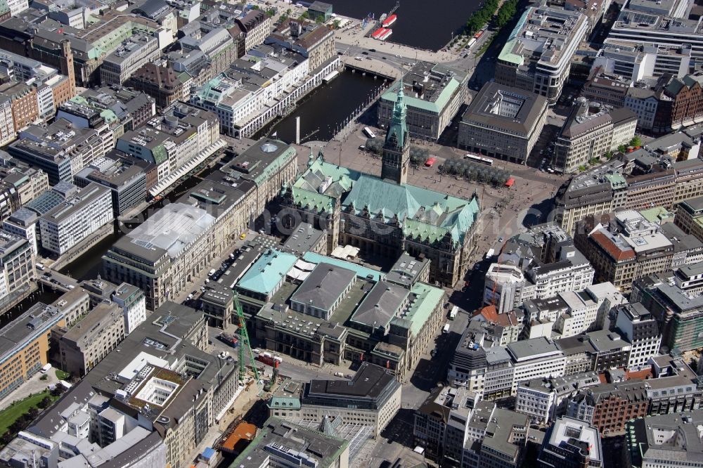 Aerial image Hamburg - View of City Hall in downtown Hamburg