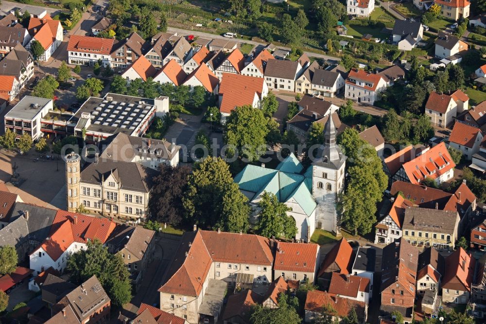 Horn-Bad Meinberg from above - View of the town hall in Horn-Bad Meinberg in the state of North Rhine-Westphalia