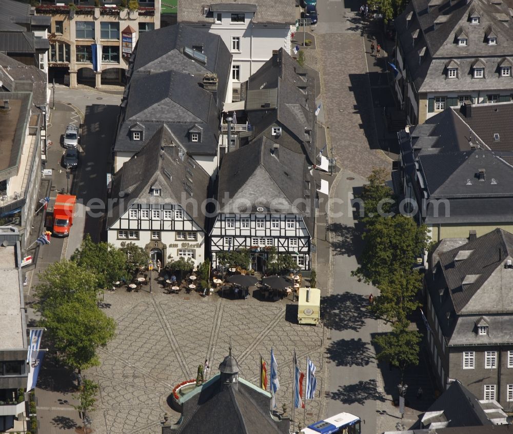 Brilon from above - Town Hall on the market square Brilon in the Sauerland region in the state of North Rhine-Westphalia