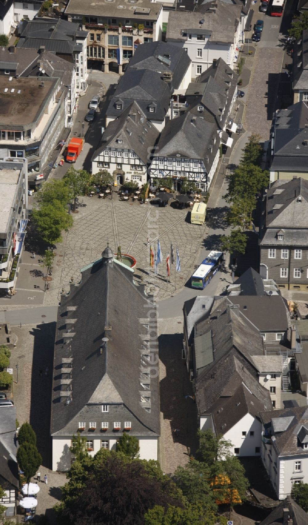 Brilon from the bird's eye view: Town Hall on the market square Brilon in the Sauerland region in the state of North Rhine-Westphalia