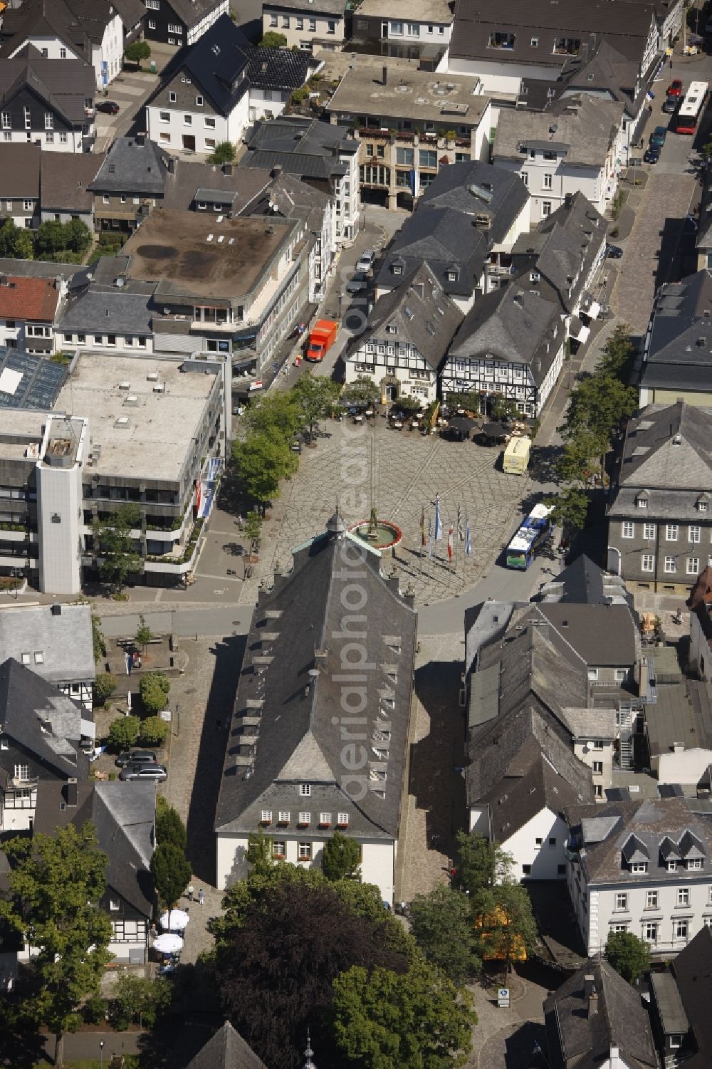 Aerial image Brilon - Town Hall on the market square Brilon in the Sauerland region in the state of North Rhine-Westphalia