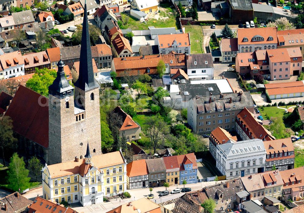 Aerial image Burg - View of the upper church of Our Lady in Castle and the historic town hall