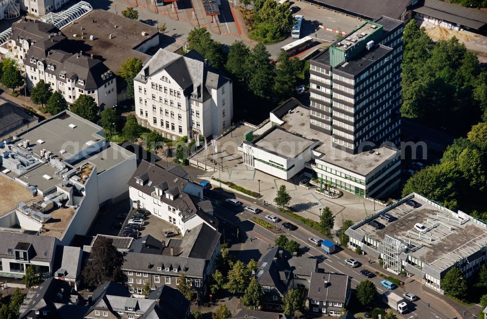 Olpe from the bird's eye view: View of City Hall Olpe and left the city archives Altes Lyzeum in North Rhine-Westphalia. The administration building built in 1978 is located at the Franziskanerstrasse in Olpe in North Rhine-Westphalia