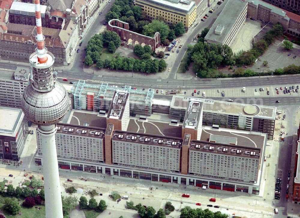 Berlin from above - Fertig umgebaute Rathauspassagen der WBM am Roten Rathaus unmittelbar am Berliner Fernsehturm in Berlin-Mitte.