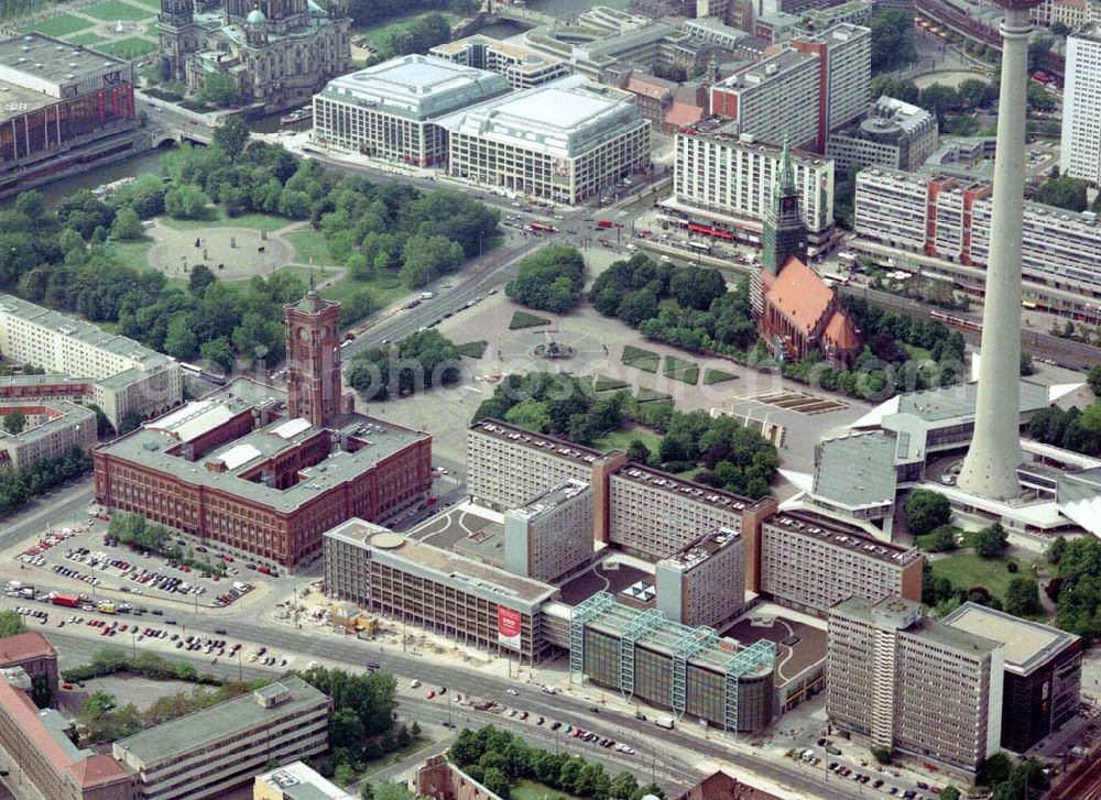 Aerial image Berlin - Fertig umgebaute Rathauspassagen der WBM am Roten Rathaus unmittelbar am Berliner Fernsehturm in Berlin-Mitte.