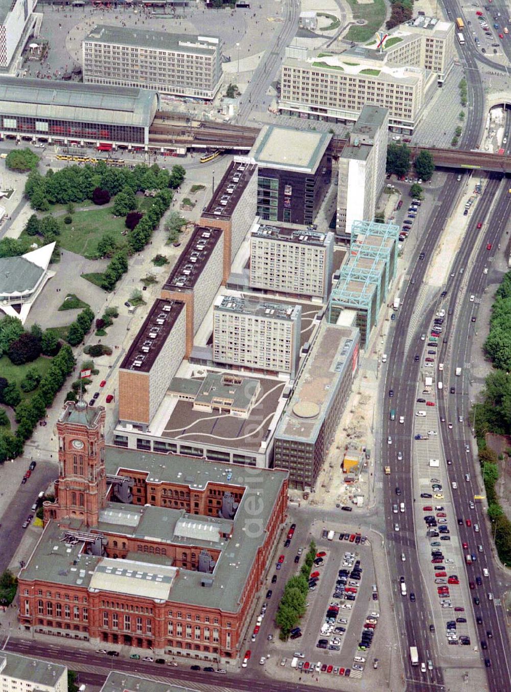 Aerial image Berlin - Fertig umgebaute Rathauspassagen der WBM am Roten Rathaus unmittelbar am Berliner Fernsehturm in Berlin-Mitte.