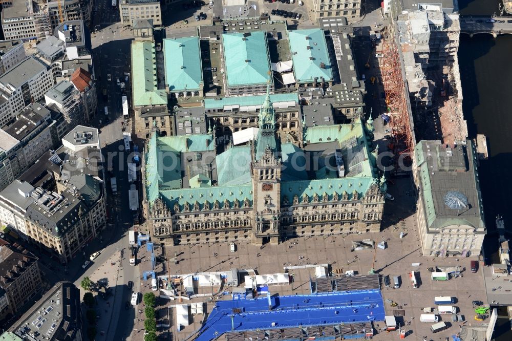 Hamburg from above - Town Hall building of the city administration Alter Wall on Rathausmarkt- place in Hamburg