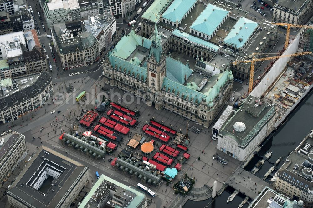 Aerial image Hamburg - Town Hall building of the city administration Alter Wall on Rathausmarkt- place in Hamburg