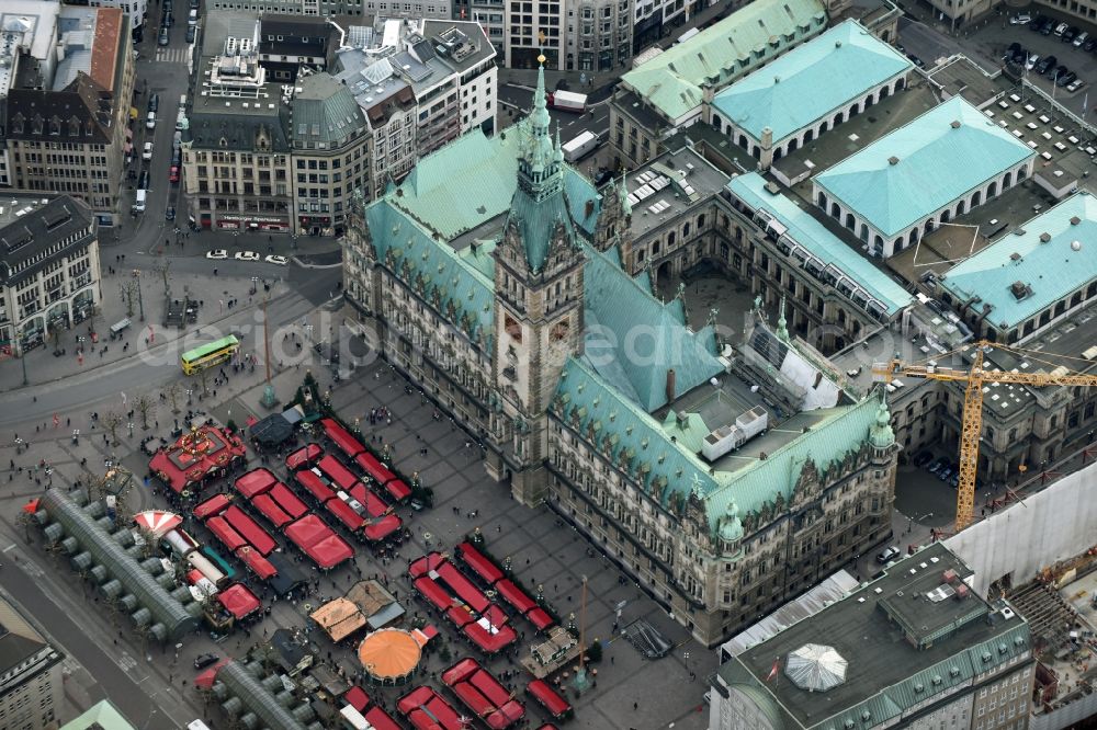 Hamburg from above - Town Hall building of the city administration Alter Wall on Rathausmarkt- place in Hamburg