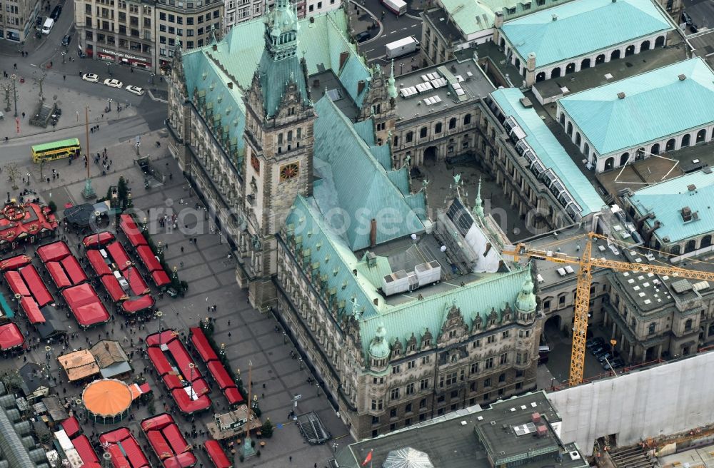 Aerial image Hamburg - Town Hall building of the city administration Alter Wall on Rathausmarkt- place in Hamburg