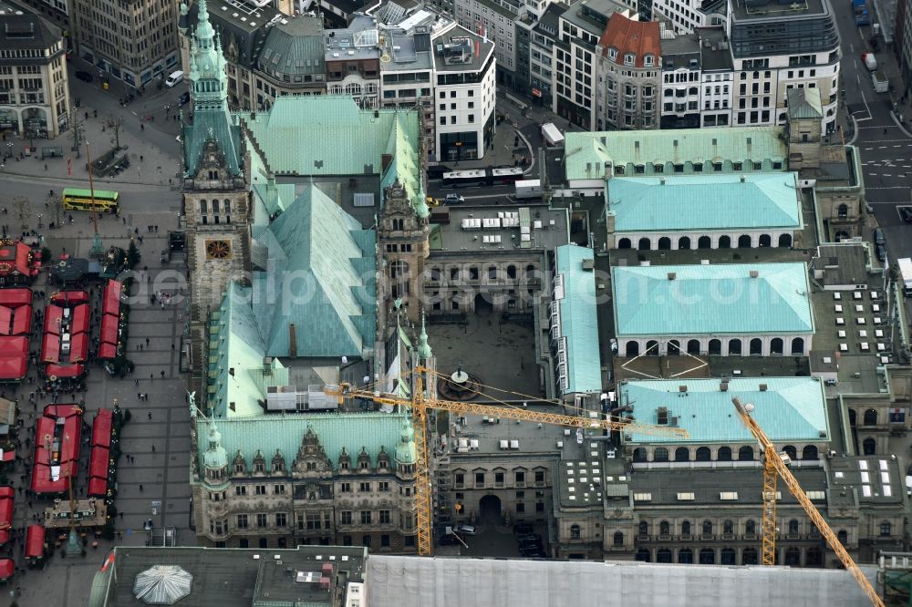 Aerial photograph Hamburg - Town Hall building of the city administration Alter Wall on Rathausmarkt- place in Hamburg