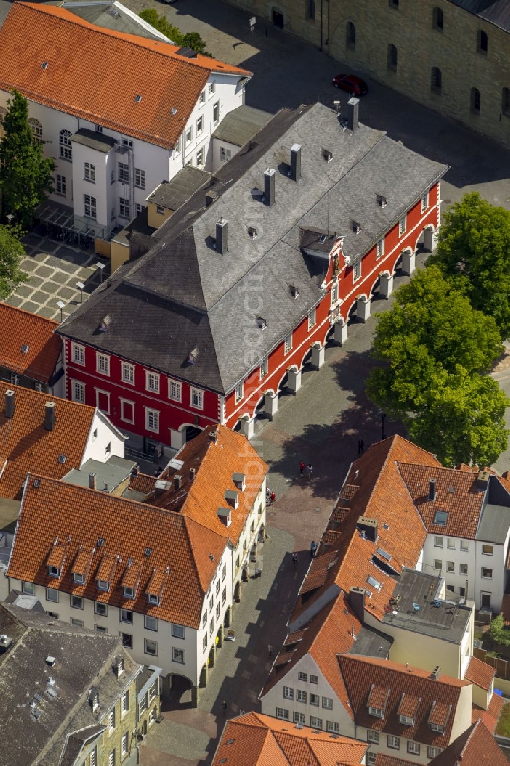 Soest from above - Town hall on the market square of Soest in Soest in North Rhine-Westphalia