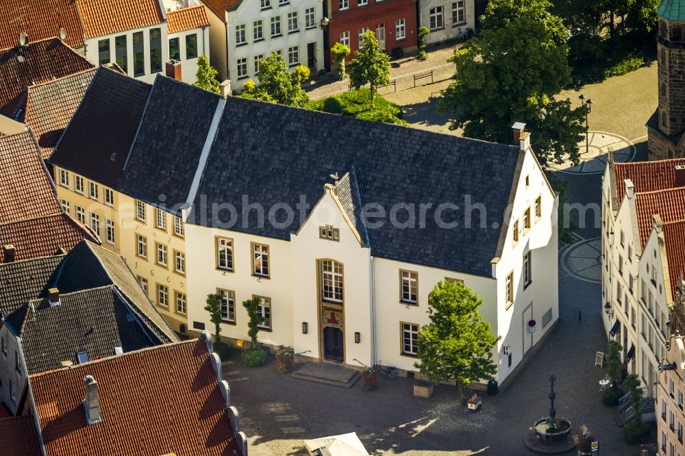 Warendorf from above - Town hall of the city Warendorf at the market in the state North Rhine-Westphalia