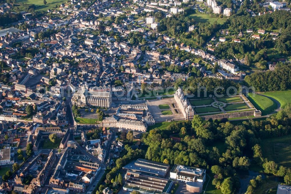 Aerial image Eu - Building complex in the park of the castle Eu in Eu in Normandie, France