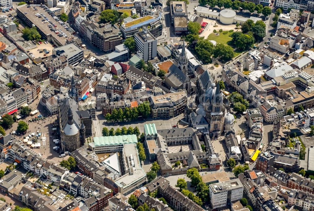 Aerial image Aachen - Town hall square with cathedral in Aachen in the state North Rhine-Westphalia, Germany