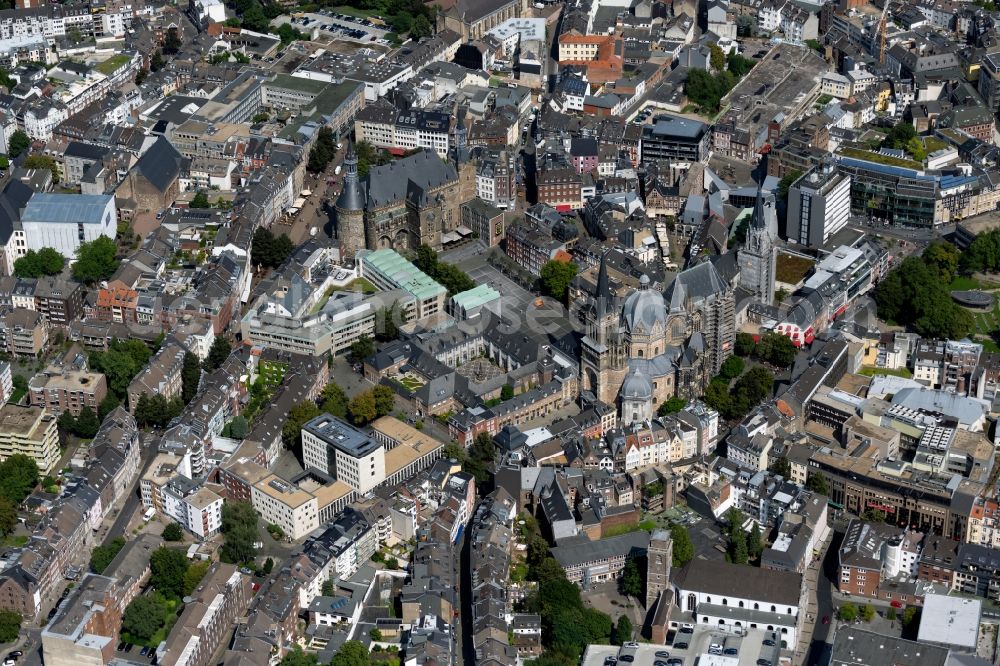 Aachen from above - Town hall square with cathedral in the district Aachen-Mitte in Aachen in the state North Rhine-Westphalia, Germany