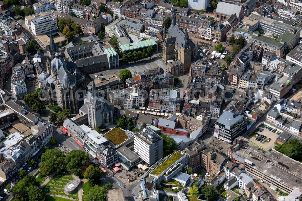 Aachen from above - Town hall square with cathedral in the district Aachen-Mitte in Aachen in the state North Rhine-Westphalia, Germany