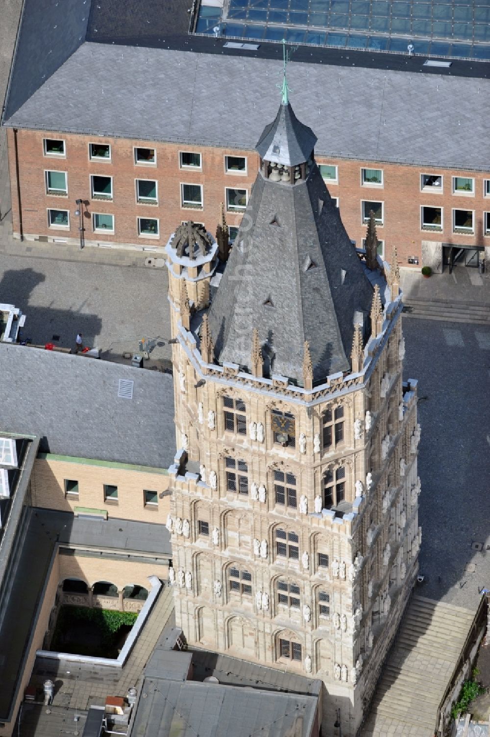 Aerial image Köln - View of the city hall tower in the center of Cologne in North Rhine-Westphalia