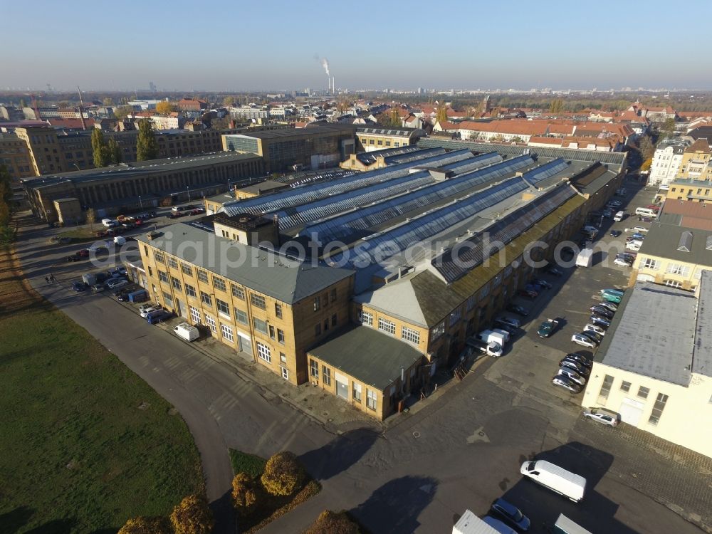 Berlin from the bird's eye view: Building complex Rathenau Halls in the former industrial area of the AEG / transformer factory (TRO) in Oberschoeneweide in Berlin. The entire area is now a protected monument