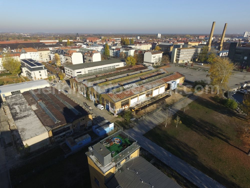 Aerial photograph Berlin - Building complex Rathenau Halls in the former industrial area of the AEG / transformer factory (TRO) in Oberschoeneweide in Berlin. The entire area is now a protected monument